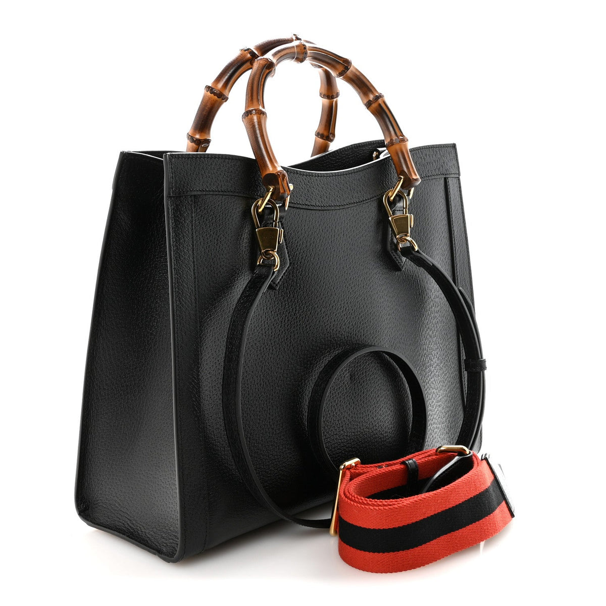 Textured Dollar Calfskin Web Medium Diana Tote Bag Black Dusty Grey wholesalehk.shop