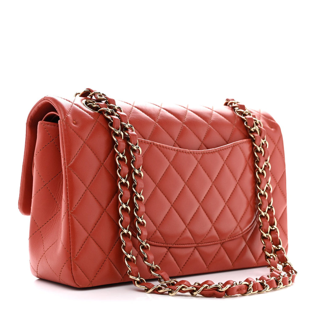 Lambskin Quilted Medium Double Flap Brown wholesalehk.shop