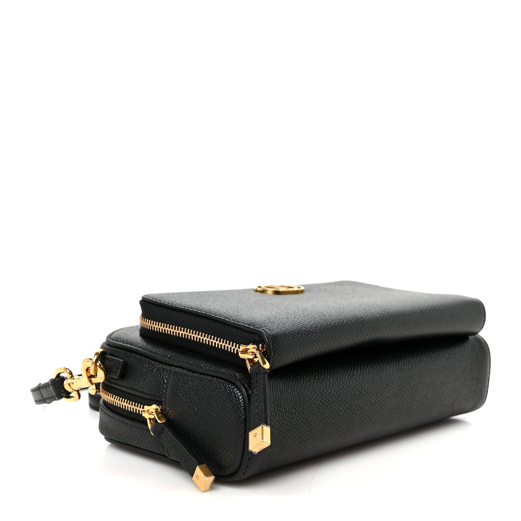 Grained Calfskin Caro Double Pouch Black wholesalehk.shop