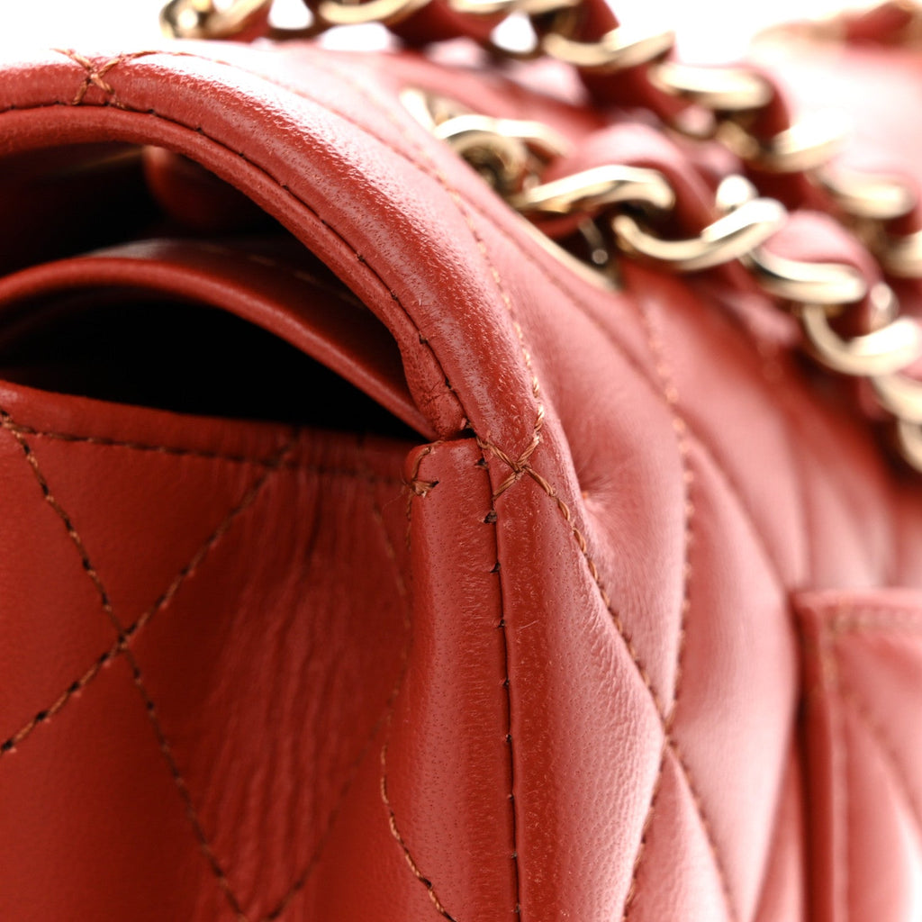 Lambskin Quilted Medium Double Flap Brown wholesalehk.shop