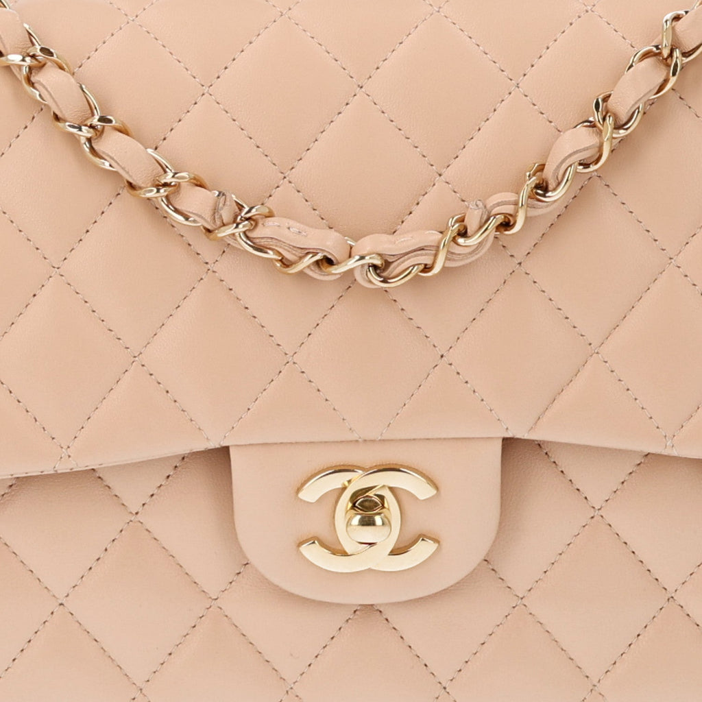 Lambskin Quilted Medium Double Flap Beige wholesalehk.shop