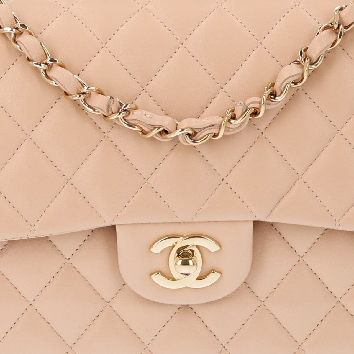 Lambskin Quilted Medium Double Flap Beige wholesalehk.shop