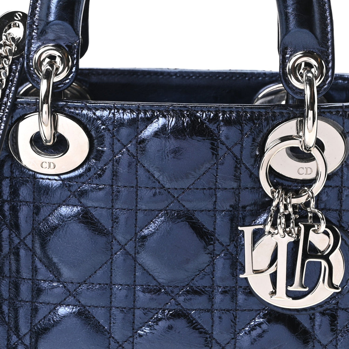 Metallic Crinkled Lambskin Cannage Mini Lady Dior Blue wholesalehk.shop