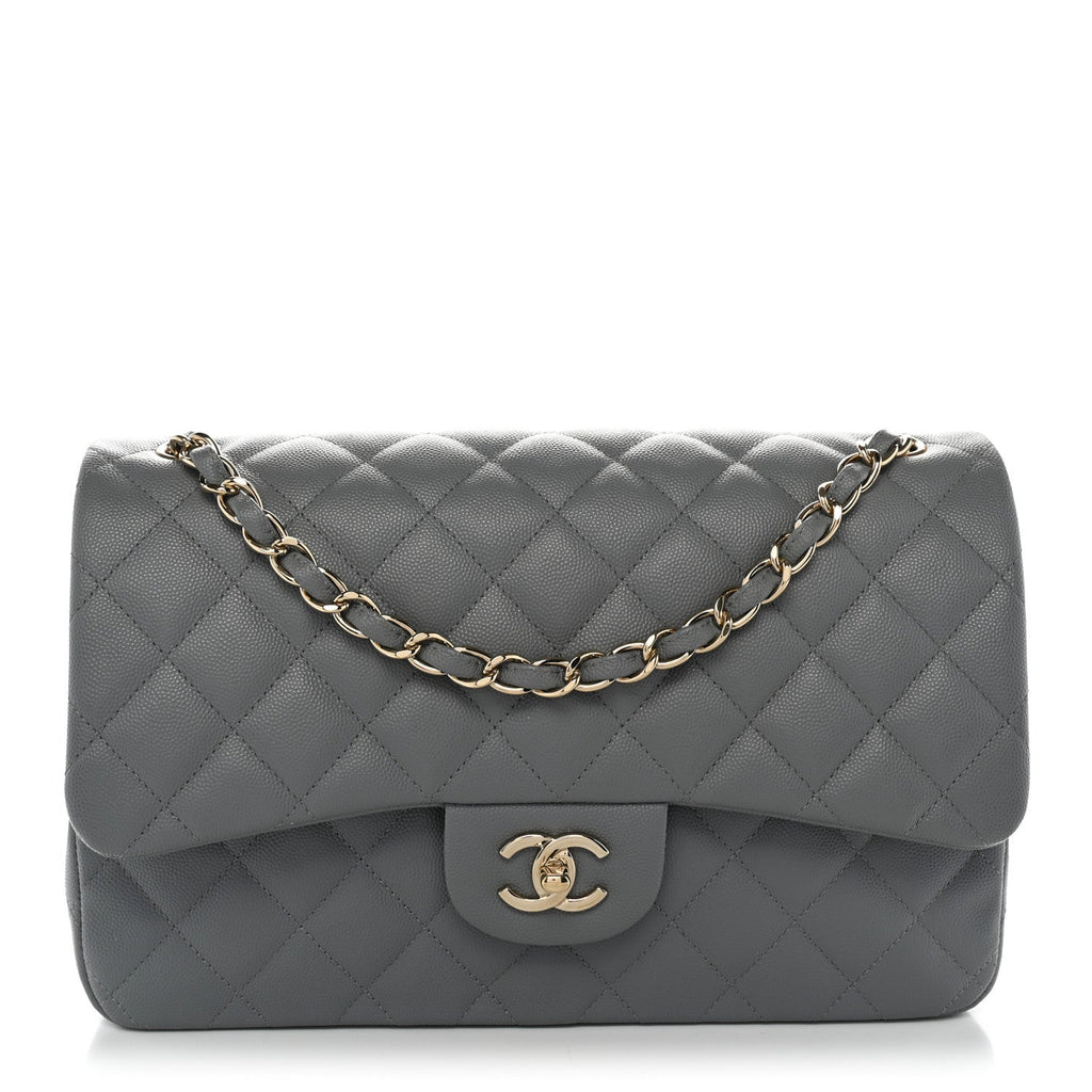 Caviar Quilted Jumbo Double Flap Grey wholesalehk.shop