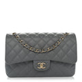 Caviar Quilted Jumbo Double Flap Grey wholesalehk.shop