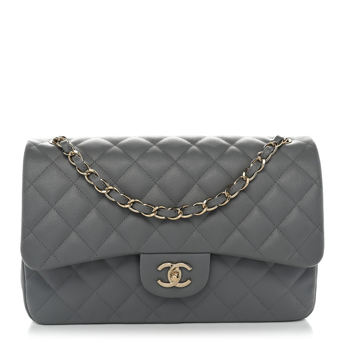 Caviar Quilted Jumbo Double Flap Grey wholesalehk.shop