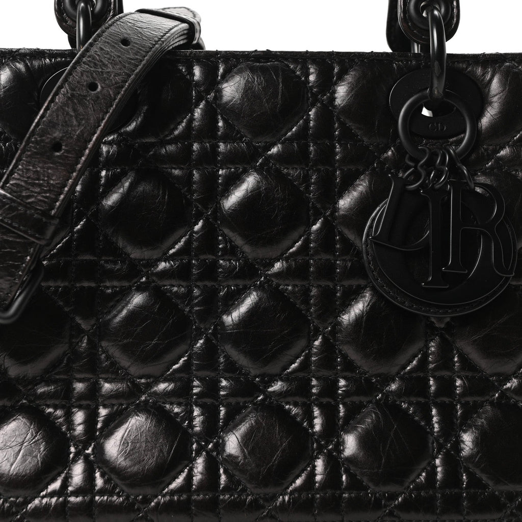 Crinkled Calfskin Cannage Medium Lady Dior Black wholesalehk.shop