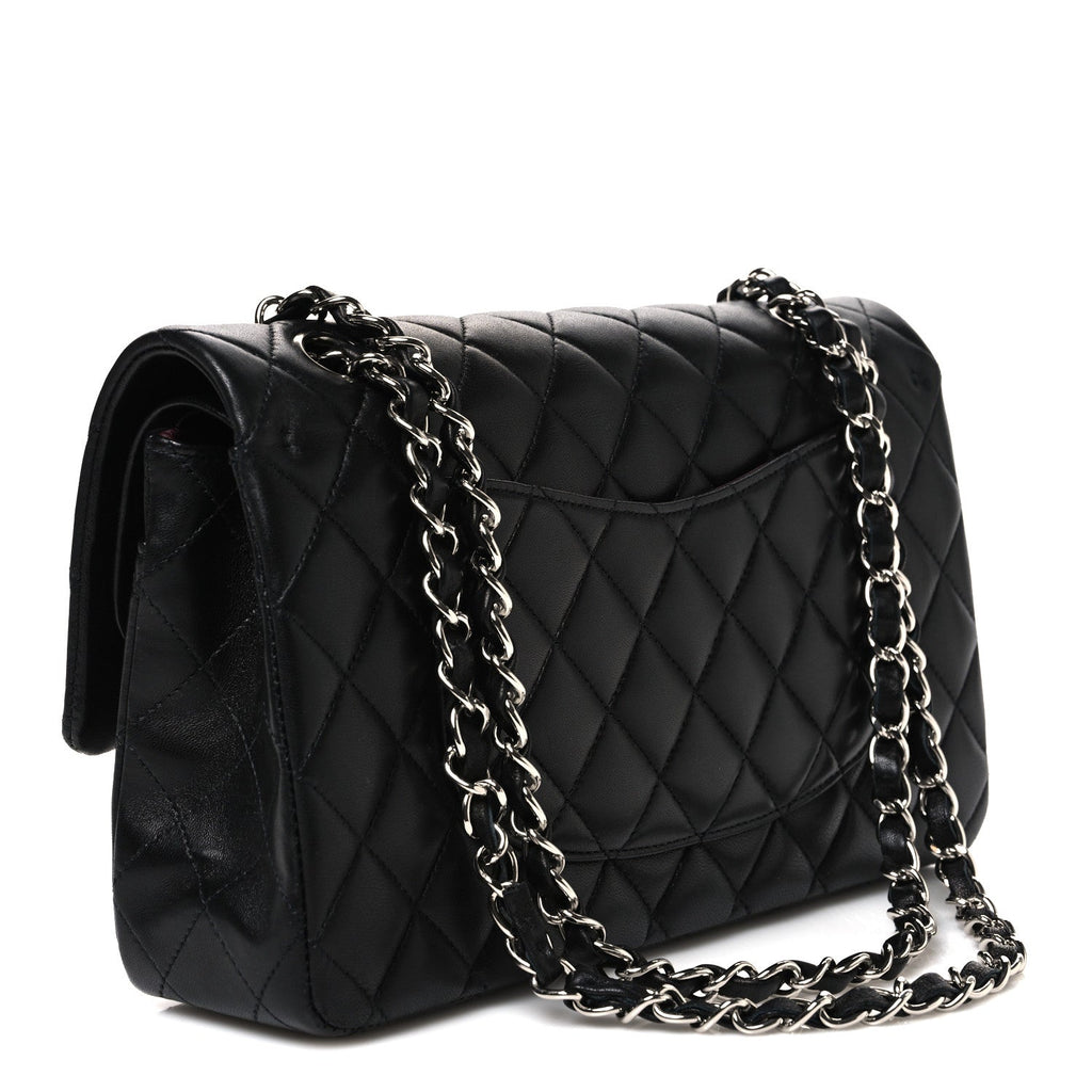 Lambskin Quilted Medium Double Flap Black wholesalehk.shop