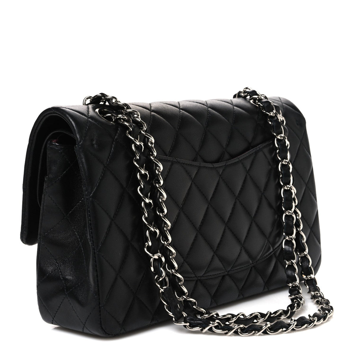 Lambskin Quilted Medium Double Flap Black wholesalehk.shop