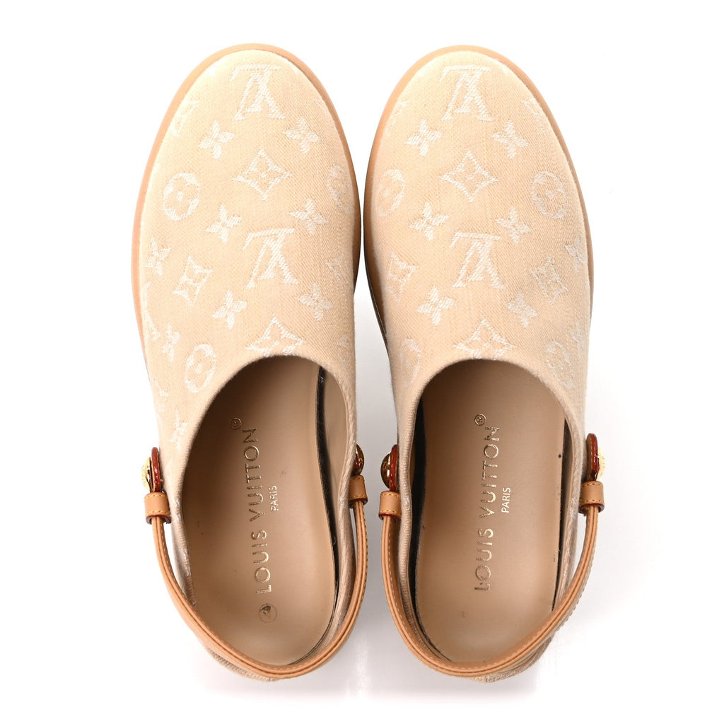 Monogram Denim Aspen Platform Clog Mules 41 Beige £¨ Direct shipment via from wholesalehk.shop