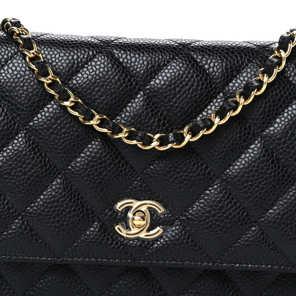 Caviar Quilted CC Turnlock Wallet On Chain WOC Black wholesalehk.shop