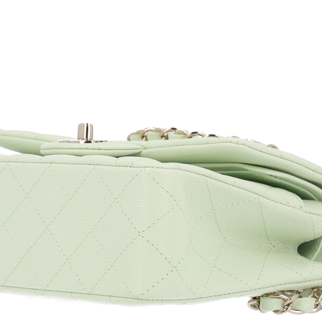 Caviar Quilted Small Double Flap Light Green wholesalehk.shop