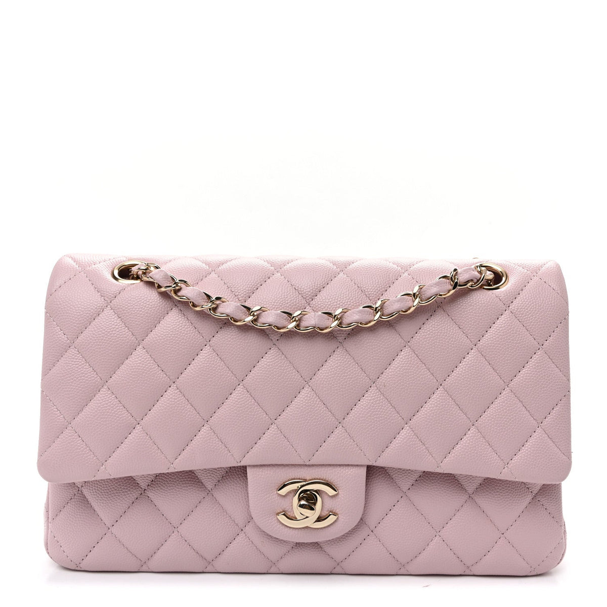 Caviar Quilted Medium Double Flap Light Pink wholesalehk.shop