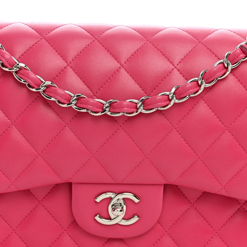 Lambskin Quilted Jumbo Double Flap Dark Pink wholesalehk.shop