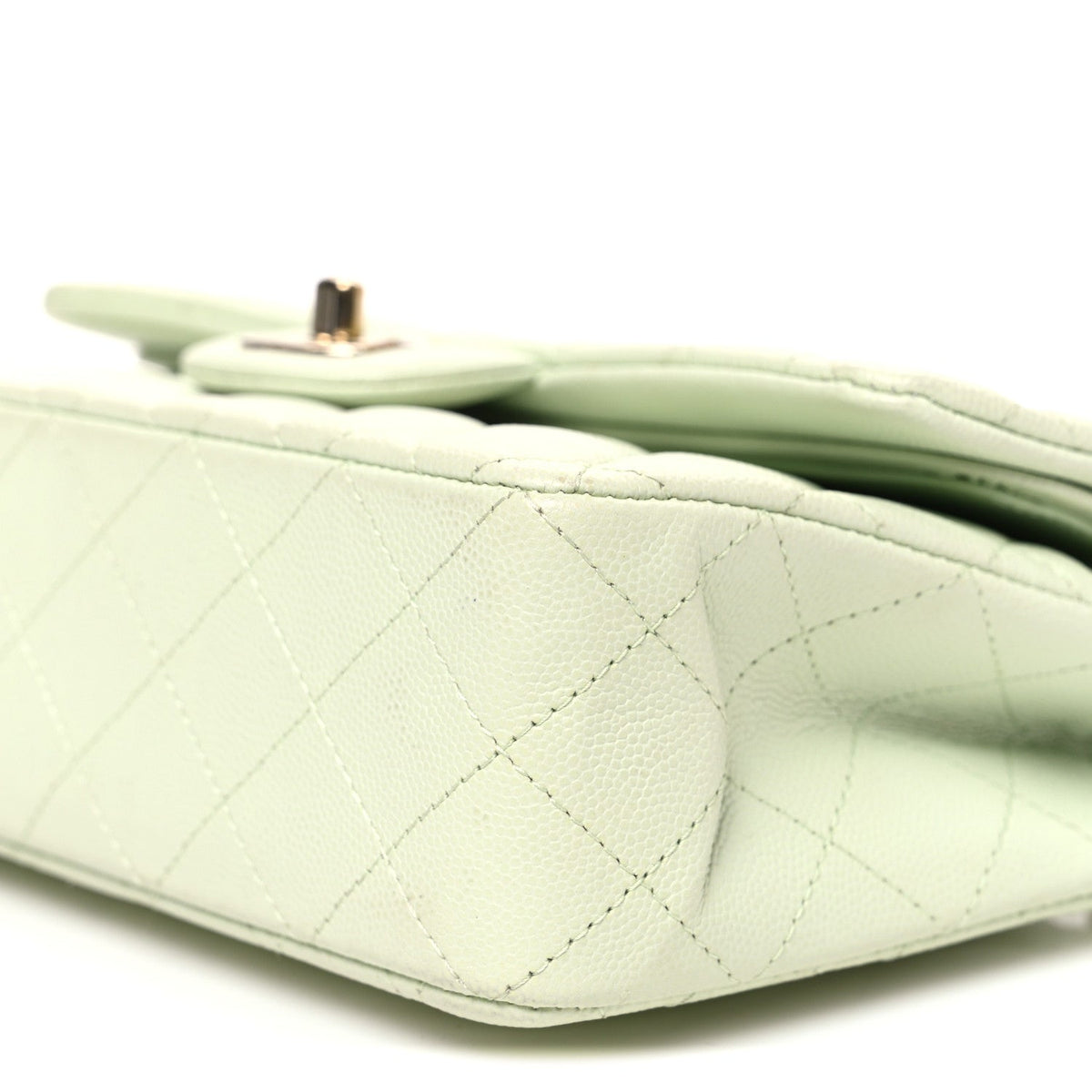 Caviar Quilted Small Double Flap Light Green wholesalehk.shop