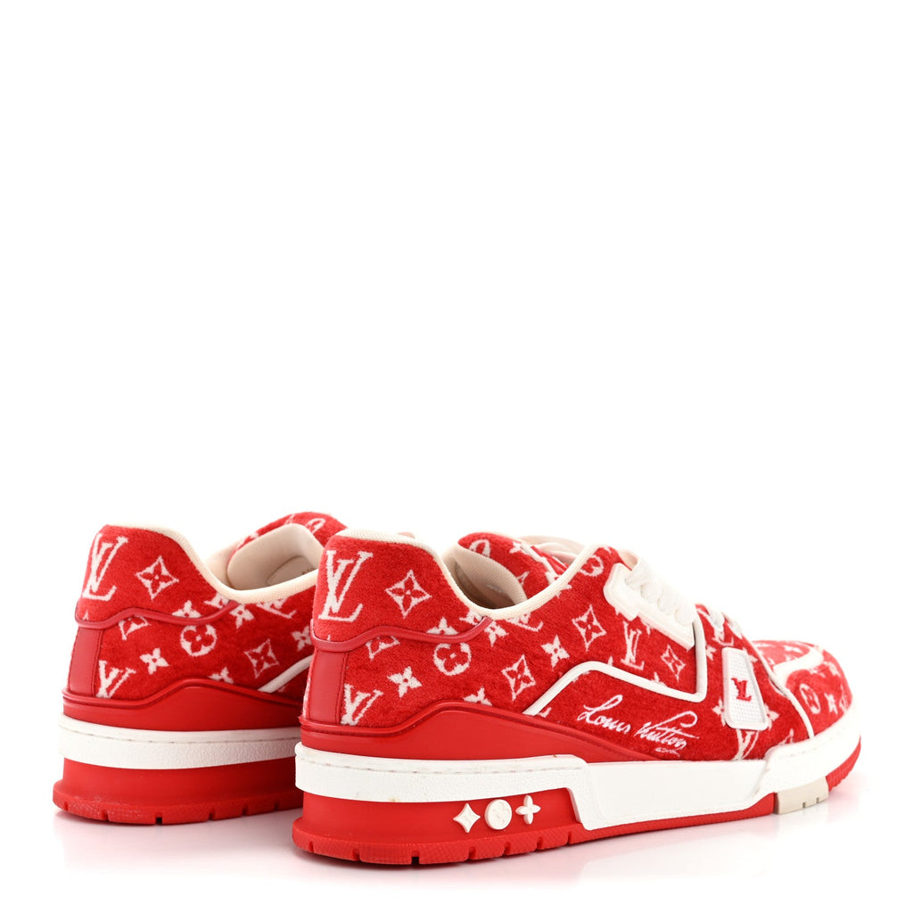 Jacquard Velvet Monogram Mens LV Trainer Sneakers 8 Red £¨ Direct shipment via from wholesalehk.shop