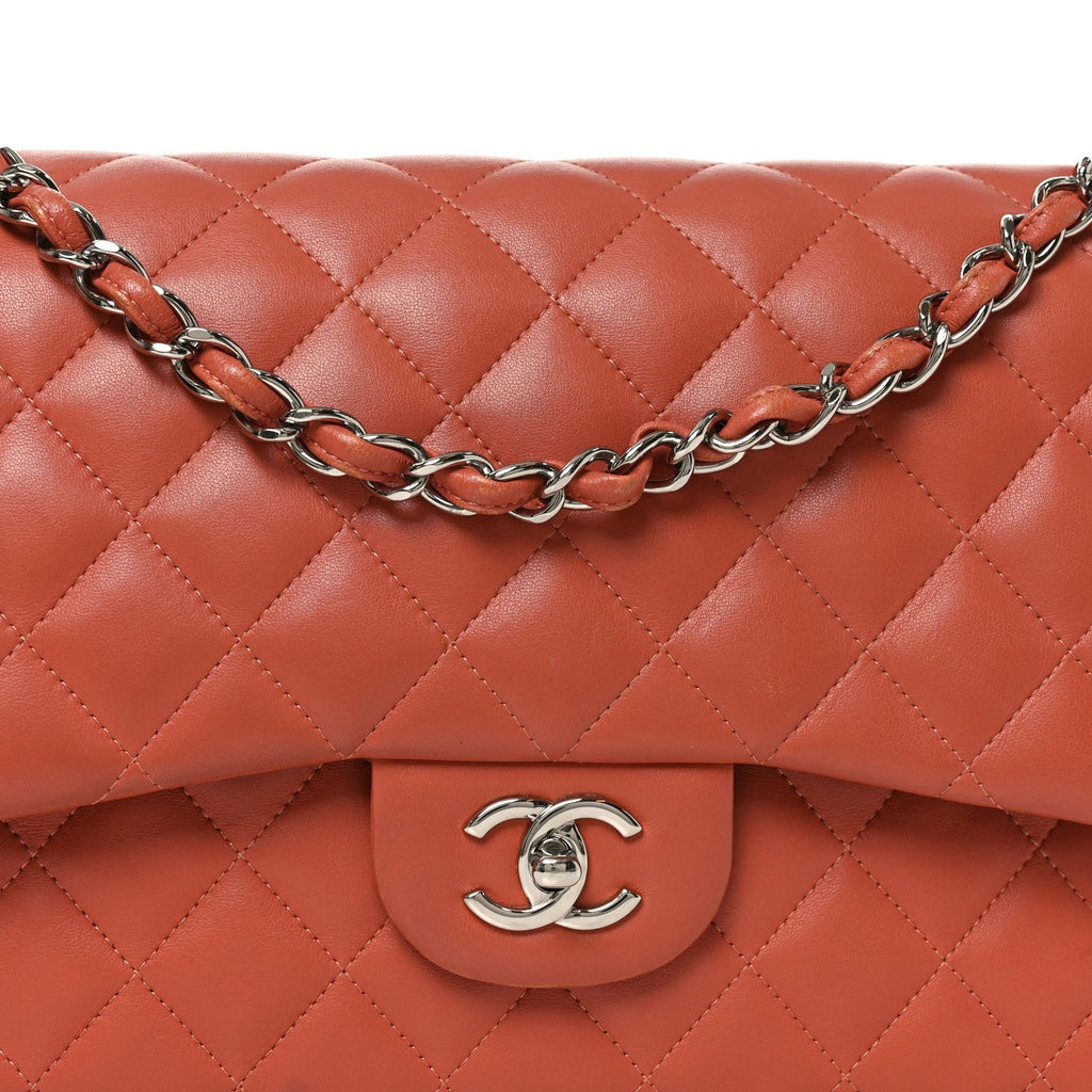 Lambskin Quilted Jumbo Double Flap Orange wholesalehk.shop
