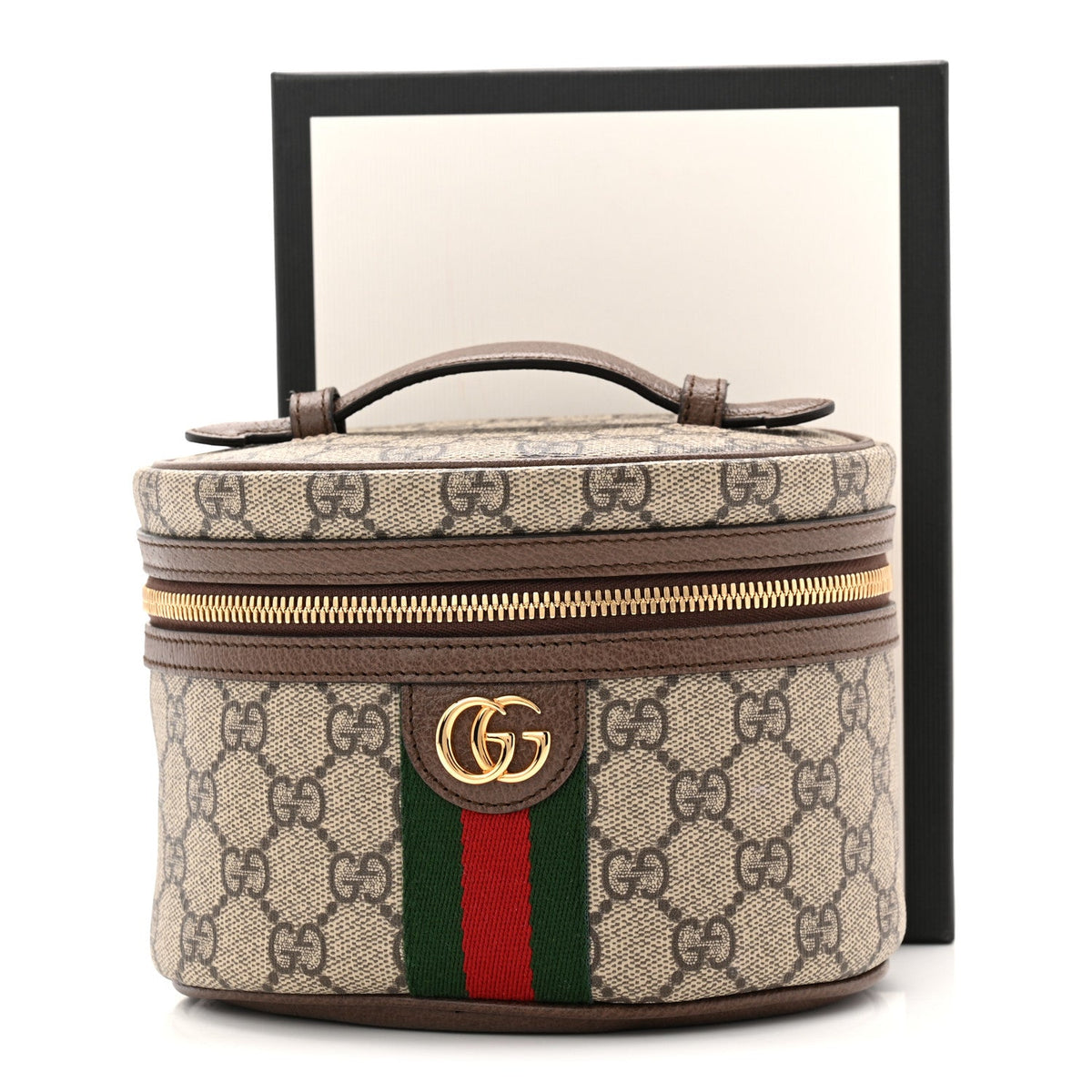GG Supreme Monogram Textured Calfskin Web Ophidia Vanity Cosmetic Case Beige Ebony New Acero wholesalehk.shop