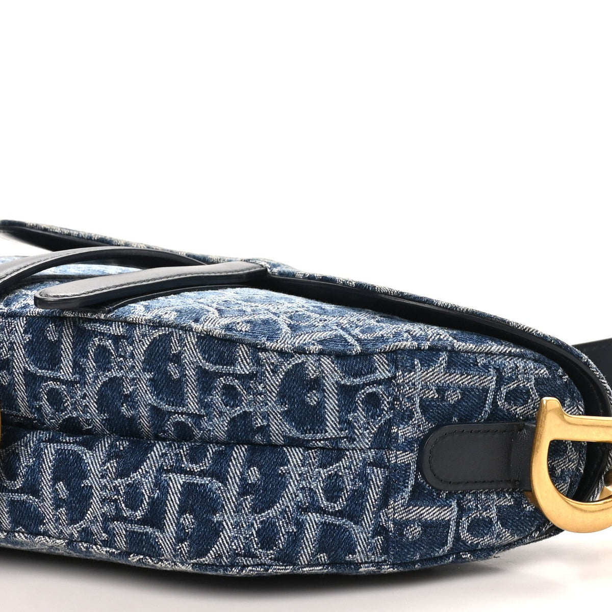 Denim Oblique Jacquard Saddle Bag With Strap Blue wholesalehk.shop