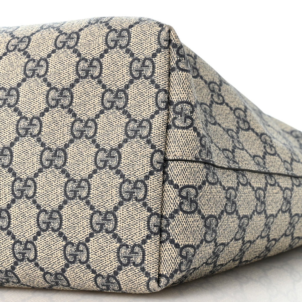 GG Supreme Monogram Textured Calfskin Web Medium Ophidia Shopping Tote Beige Blue wholesalehk.shop