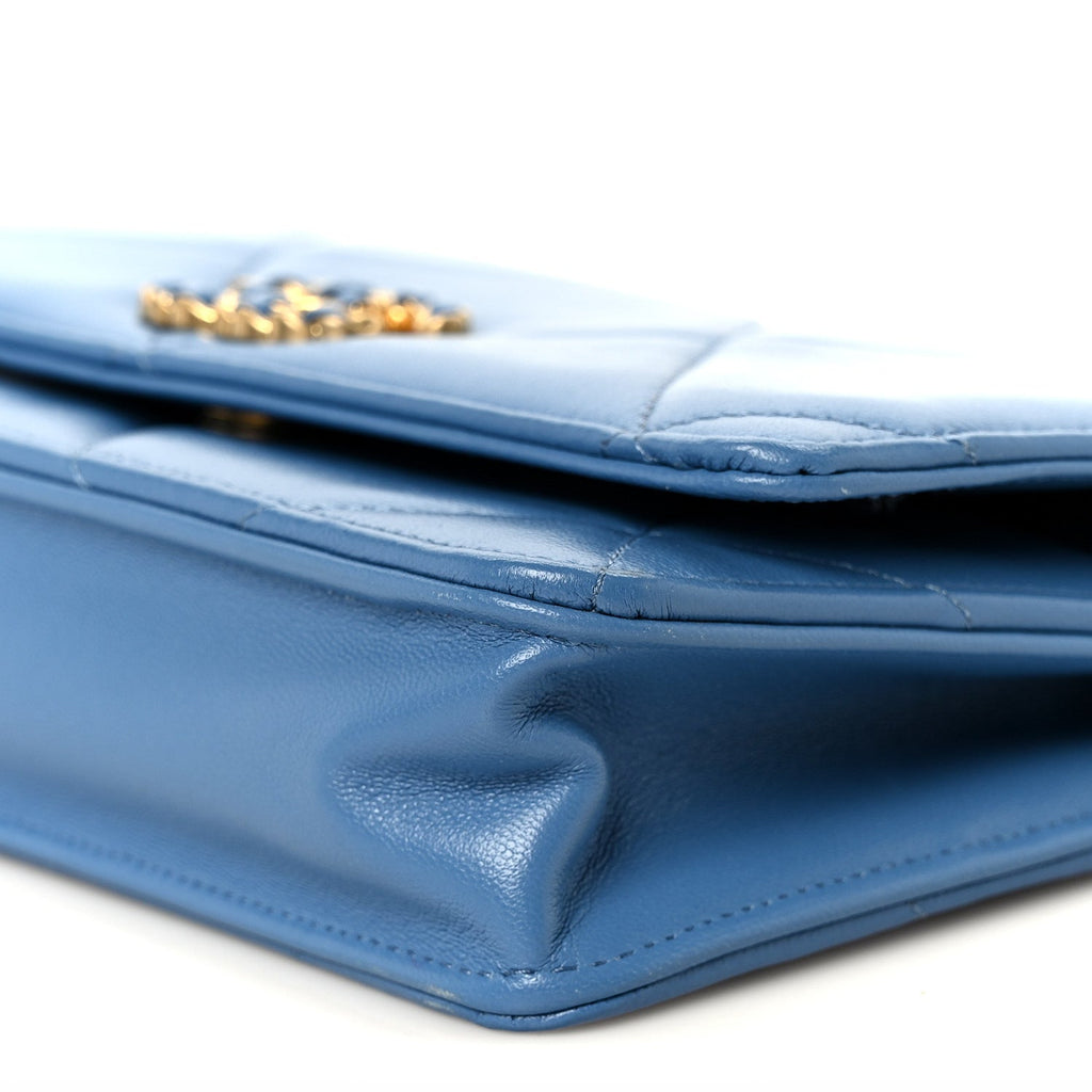 Lambskin Quilted Chanel 19 Wallet On Chain WOC Blue wholesalehk.shop