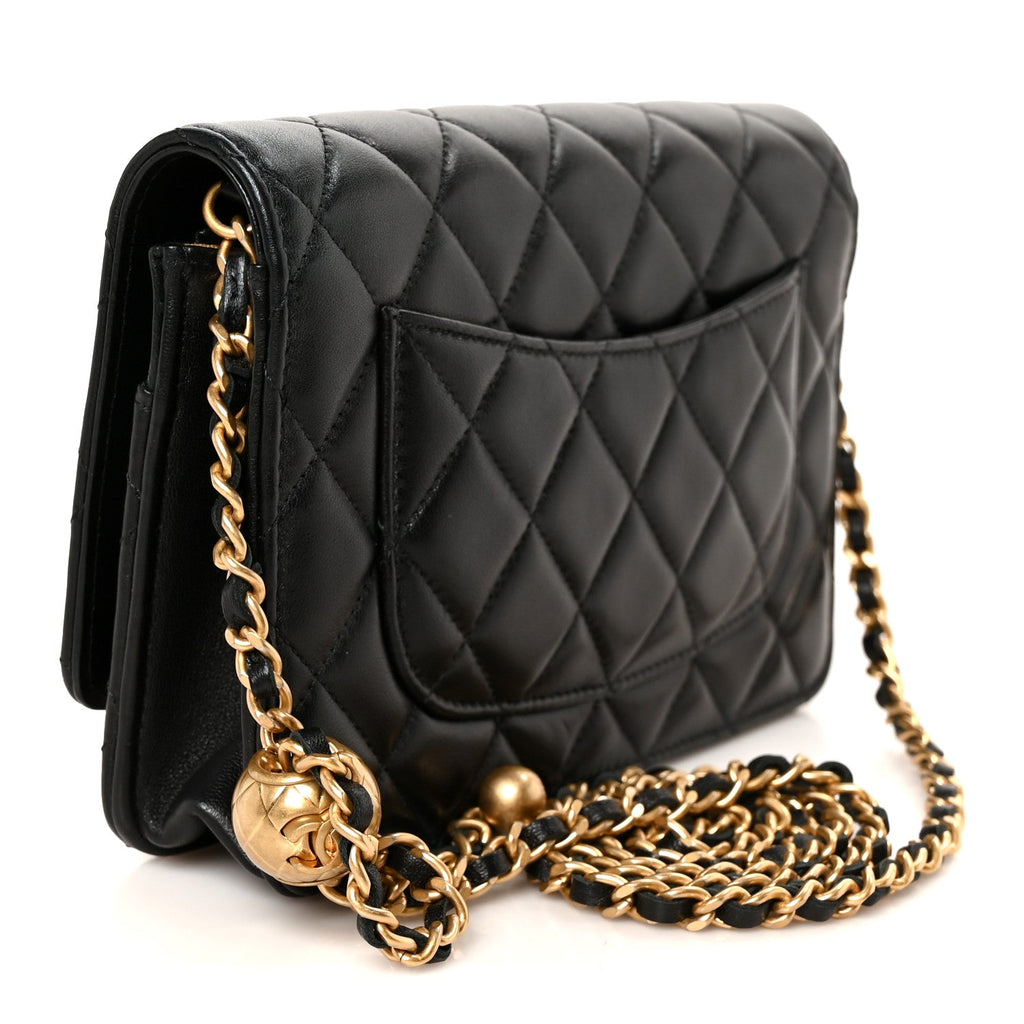Lambskin Quilted CC Pearl Crush Wallet on Chain WOC Black wholesalehk.shop