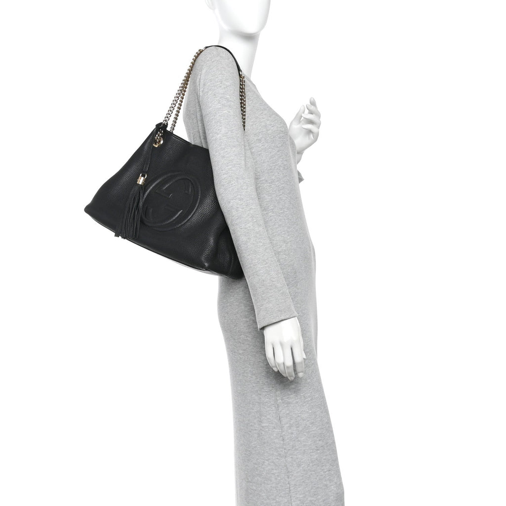 Pebbled Calfskin Medium Soho Chain Shoulder Bag Black wholesalehk.shop