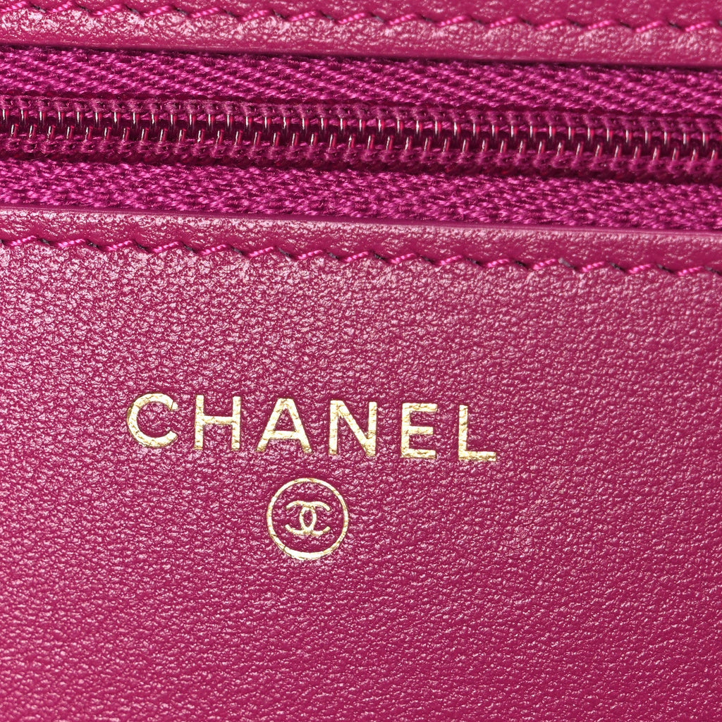 Tweed Quilted Wallet On Chain WOC Fuchsia Purple wholesalehk.shop