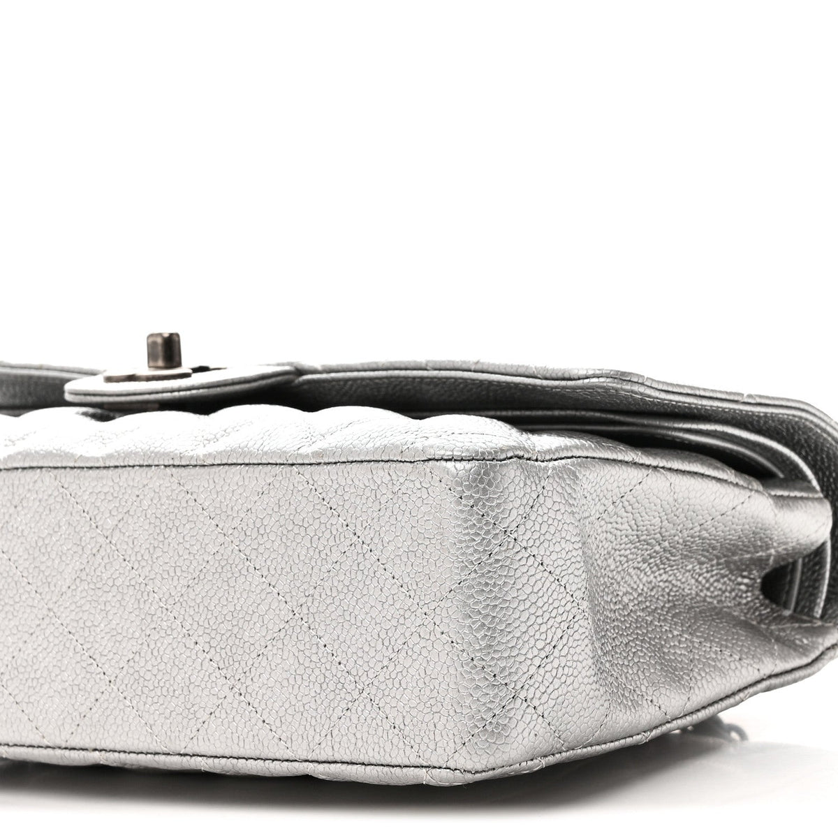 Metallic Caviar Quilted Medium Double Flap Silvery wholesalehk.shop