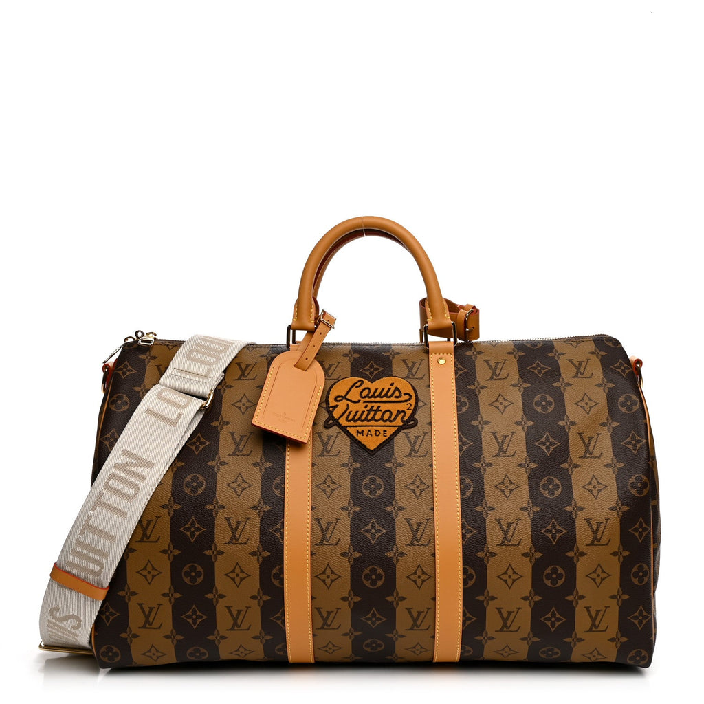 X NIGO Reverse Monogram Stripe Keepall Bandouliere 50 Brown wholesalehk.shop