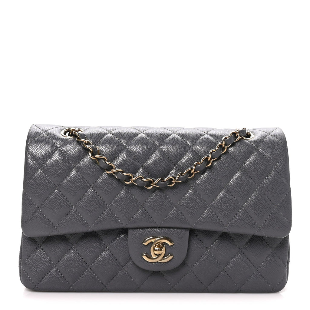 Caviar Quilted Medium Double Flap Dark Grey wholesalehk.shop