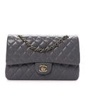 Caviar Quilted Medium Double Flap Dark Grey wholesalehk.shop