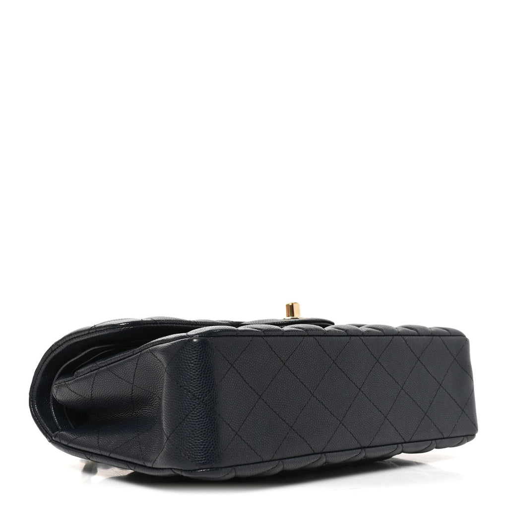 Caviar Quilted Small Double Flap Dark Navy wholesalehk.shop