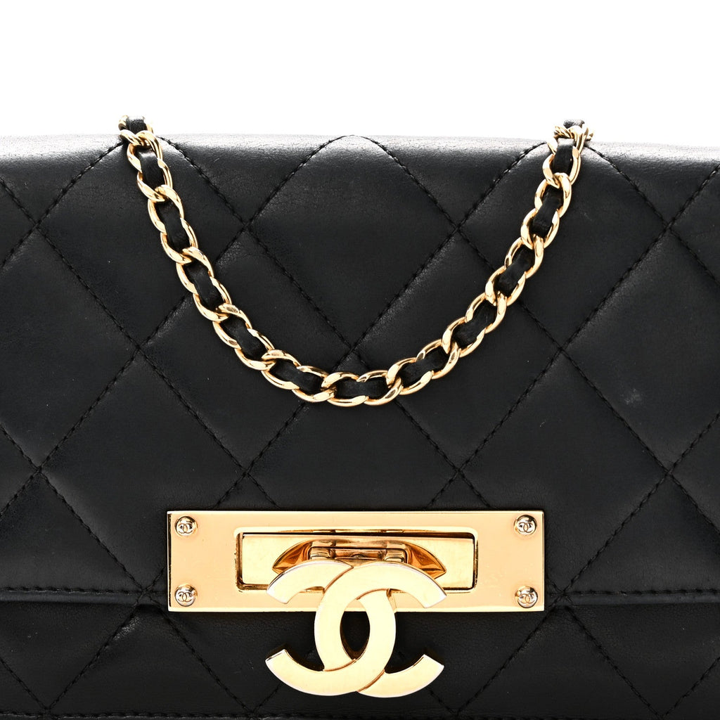 Lambskin Quilted Golden Class Wallet on Chain WOC Black wholesalehk.shop