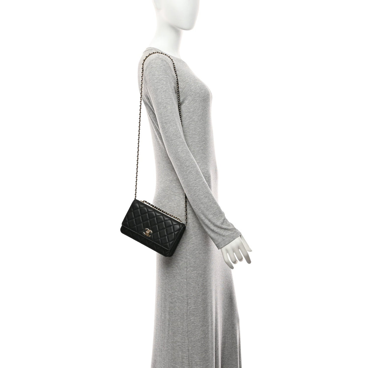 Lambskin Quilted Trendy CC Wallet On Chain WOC Black wholesalehk.shop