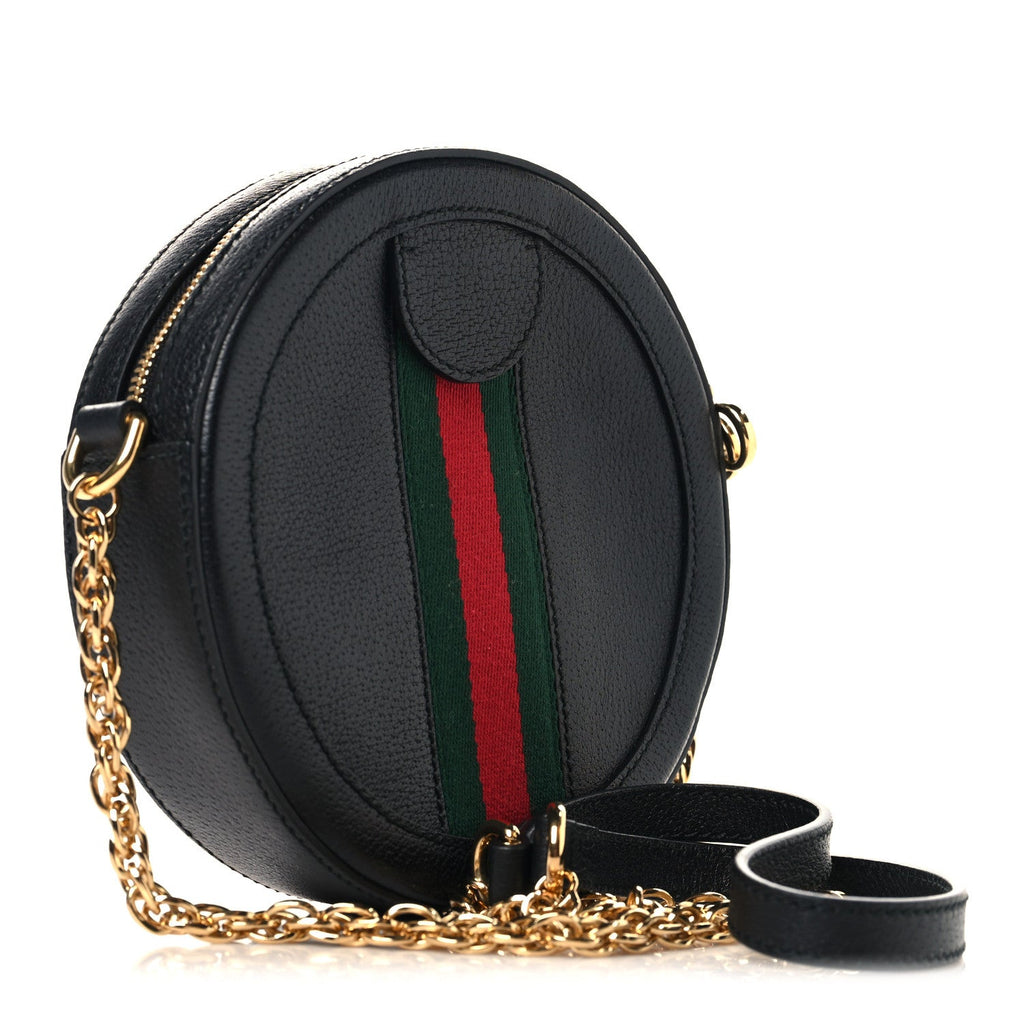 Grained Calfskin Web Mini Ophidia Round Shoulder Bag Black wholesalehk.shop