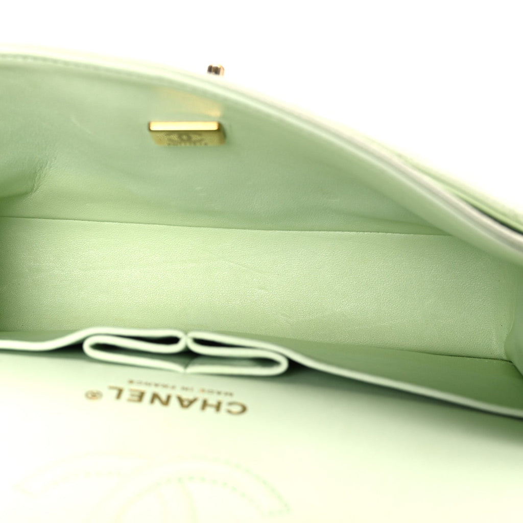 Caviar Quilted Small Double Flap Light Green wholesalehk.shop