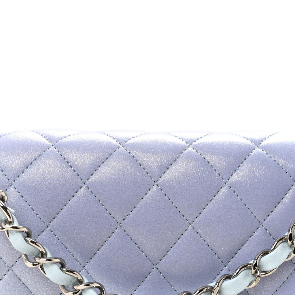 Perforated Lambskin Quilted Medium Double Flap Light Blue Light Purple White wholesalehk.shop