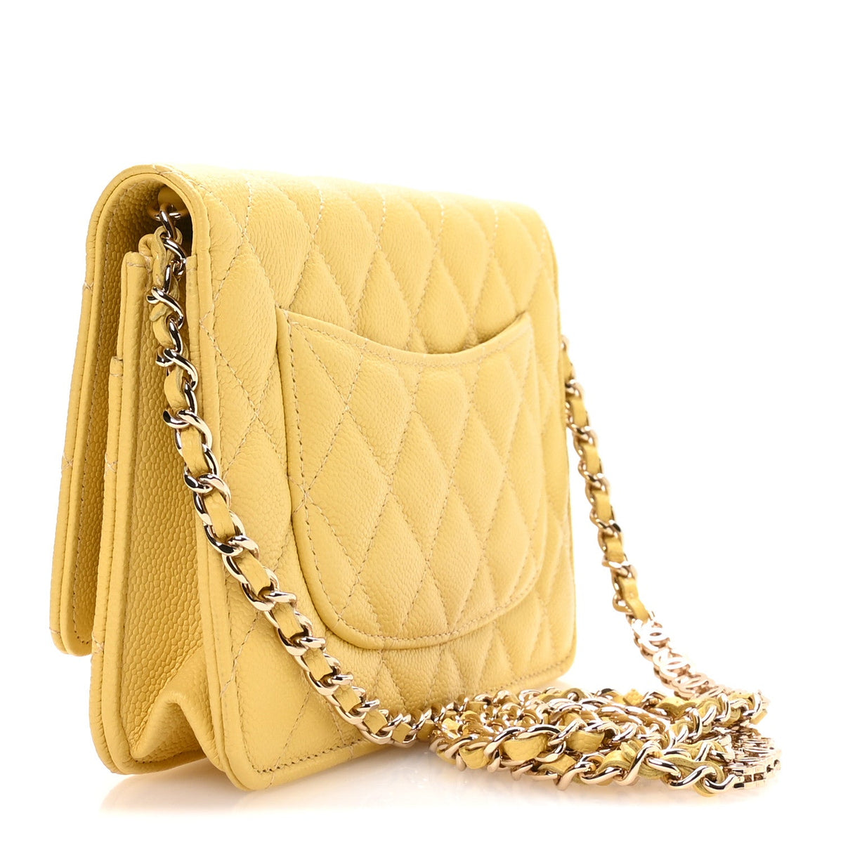 Caviar Quilted Tiny CC Wallet On Chain WOC Yellow wholesalehk.shop