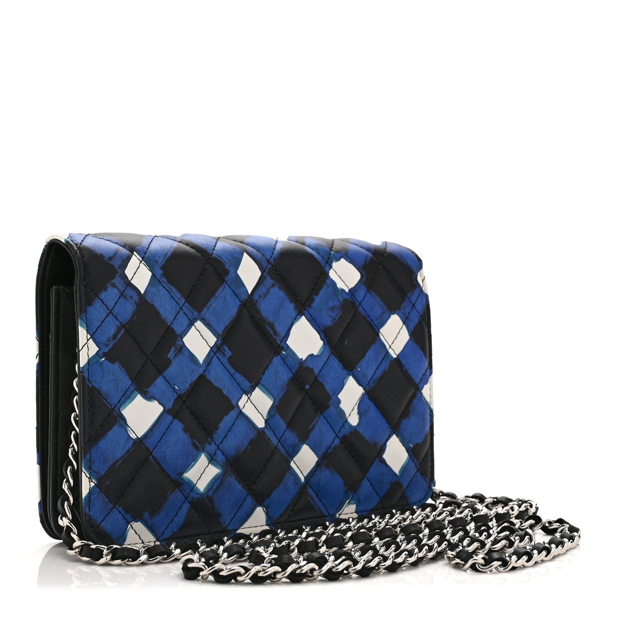 Printed Lambskin Airlines Wallet On Chain WOC White Blue Black wholesalehk.shop