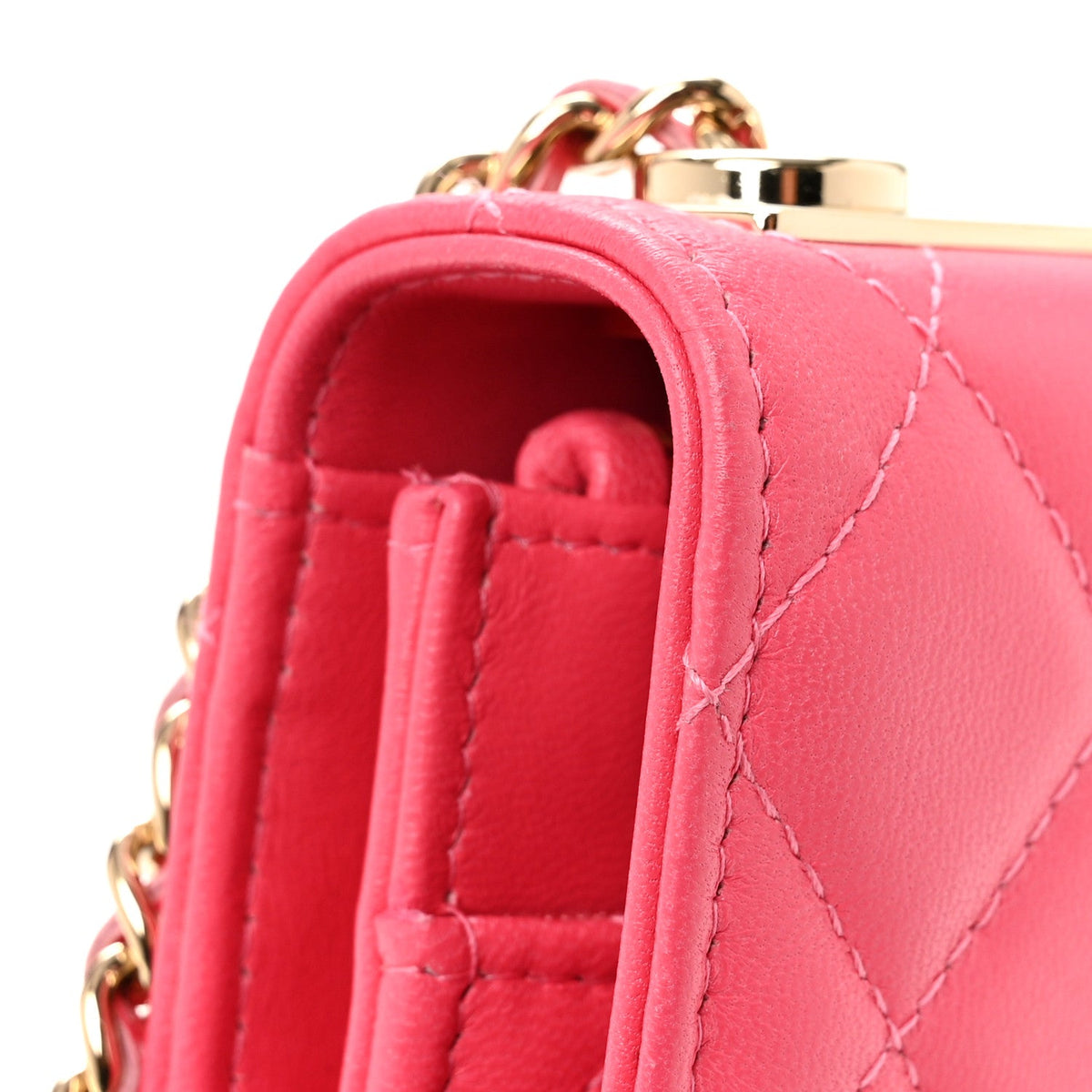 Lambskin Quilted Trendy CC Wallet On Chain WOC Pink wholesalehk.shop