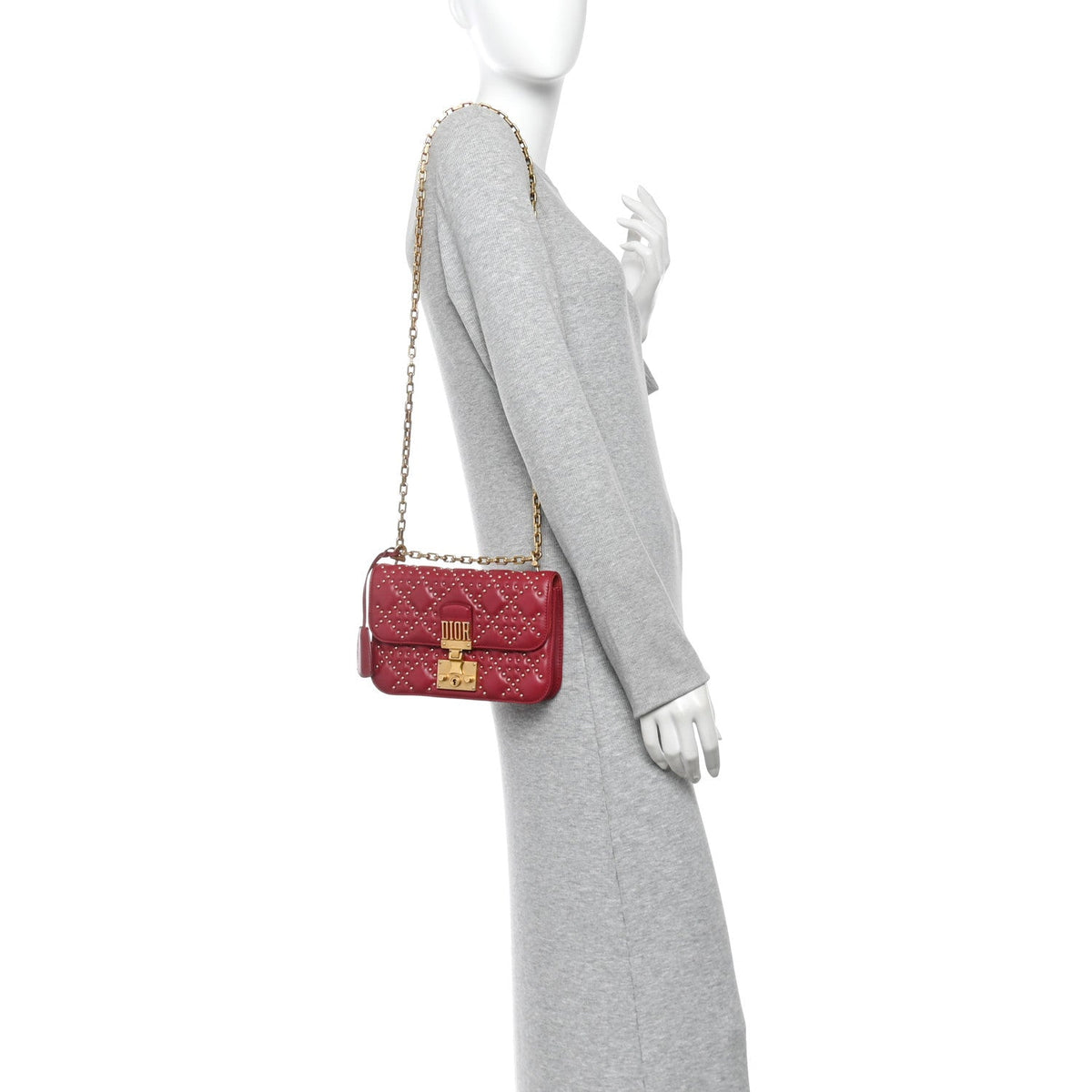 Lambskin Cannage Studded Small Dioraddict Flap Bag Red wholesalehk.shop