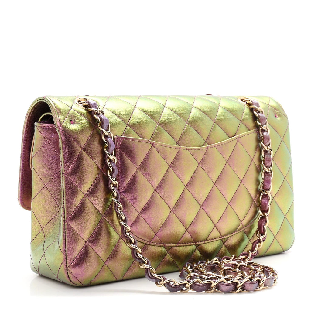 Iridescent Lambskin Quilted Medium Double Flap Purple wholesalehk.shop