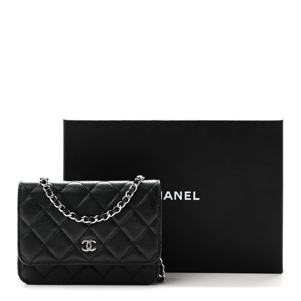 Caviar Quilted Mini Wallet On Chain WOC Black wholesalehk.shop