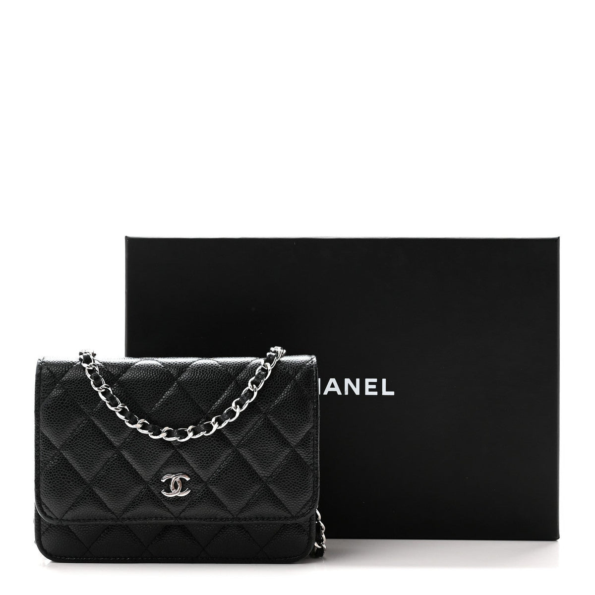 Caviar Quilted Mini Wallet On Chain WOC Black wholesalehk.shop