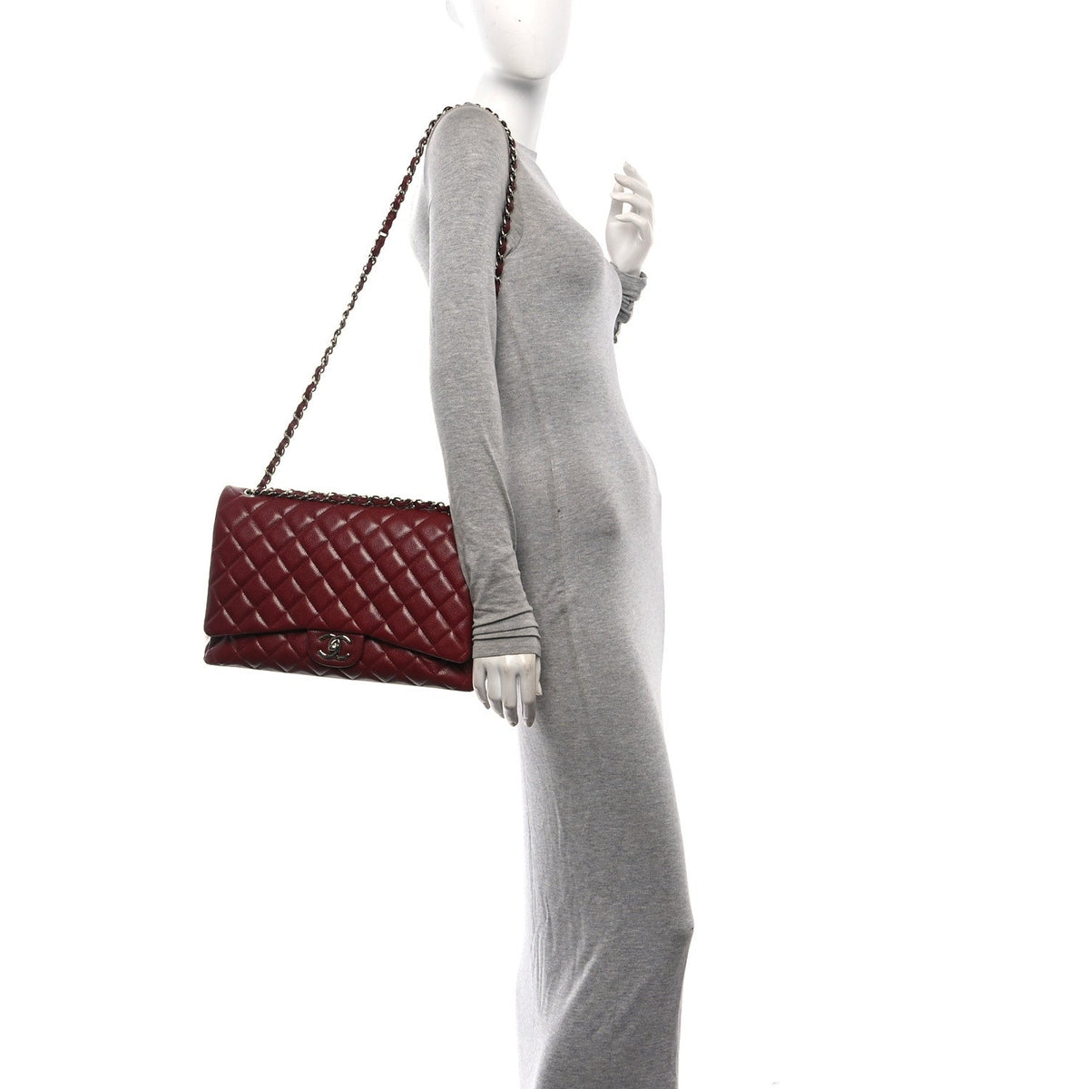 Caviar Quilted Maxi Double Flap Dark Red wholesalehk.shop
