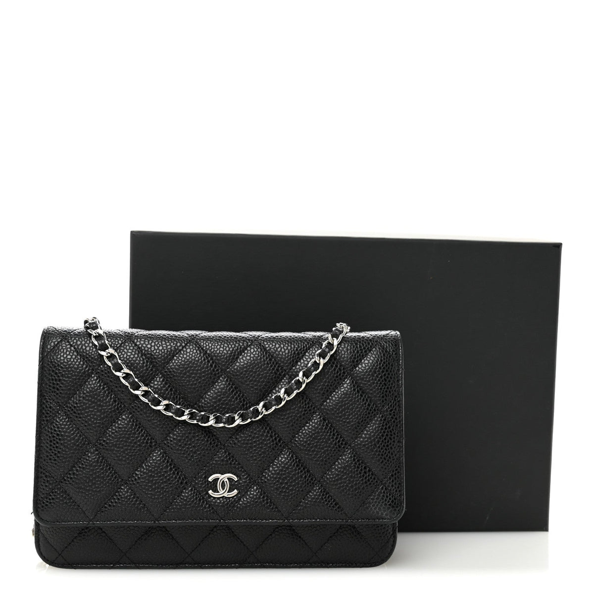 Caviar Quilted Wallet on Chain WOC Black wholesalehk.shop