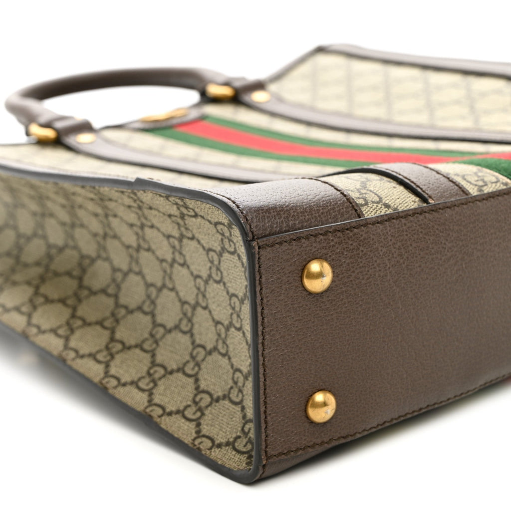 GG Supreme Monogram Textured Dollar Calfskin Web Medium Ophidia Tote Bag Beige Ebony wholesalehk.shop