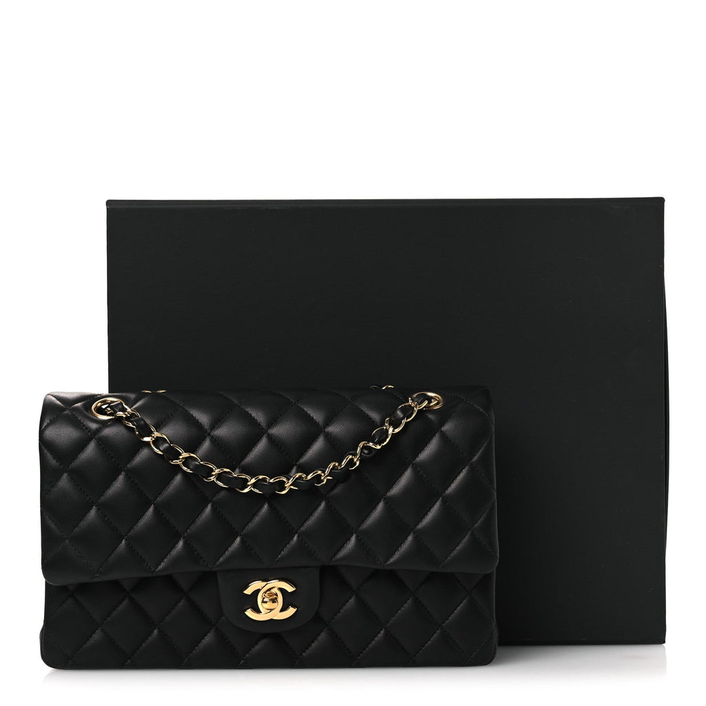 Lambskin Quilted Medium Double Flap Black wholesalehk.shop