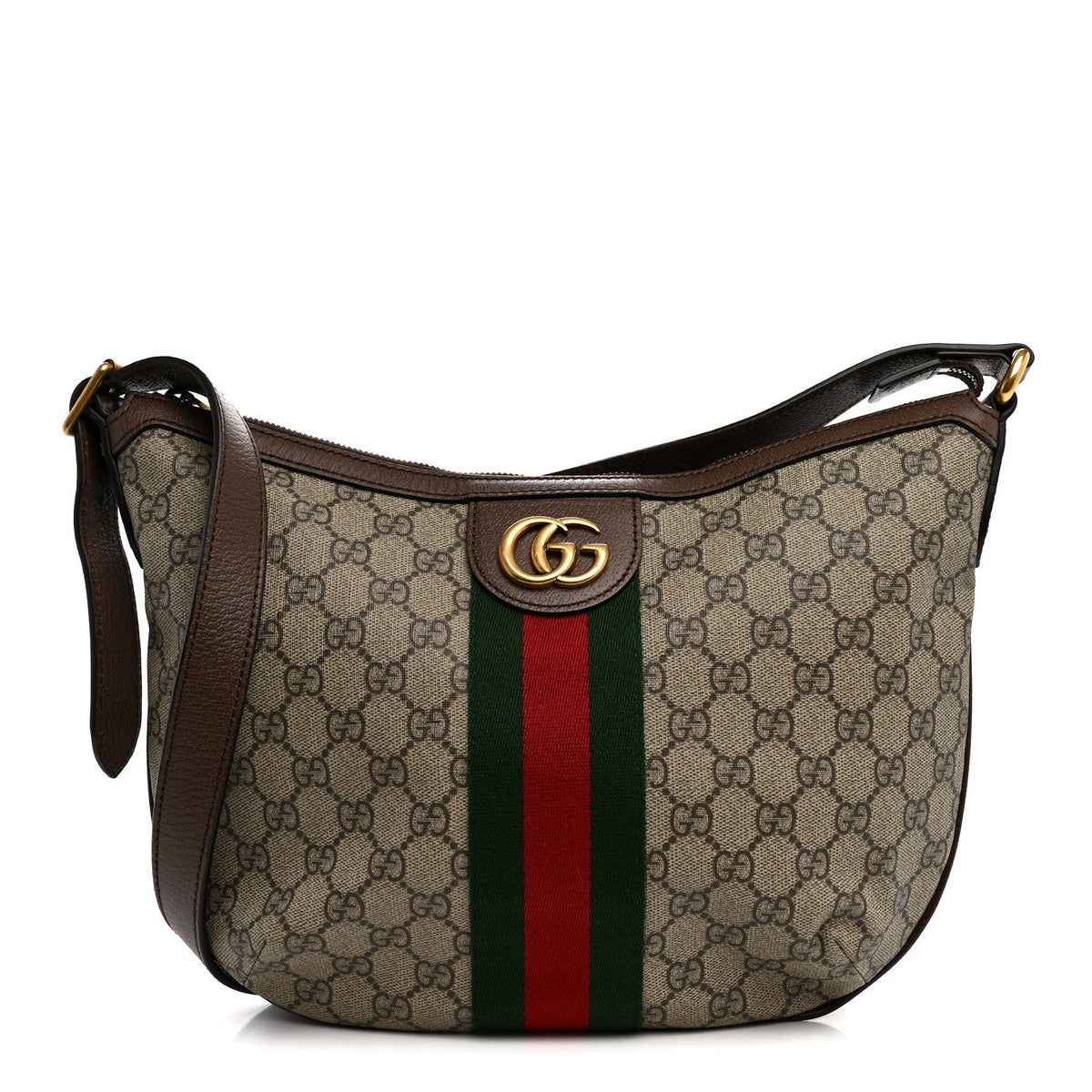 GG Supreme Monogram Web Small Ophidia Half Moon Hobo Brown wholesalehk.shop